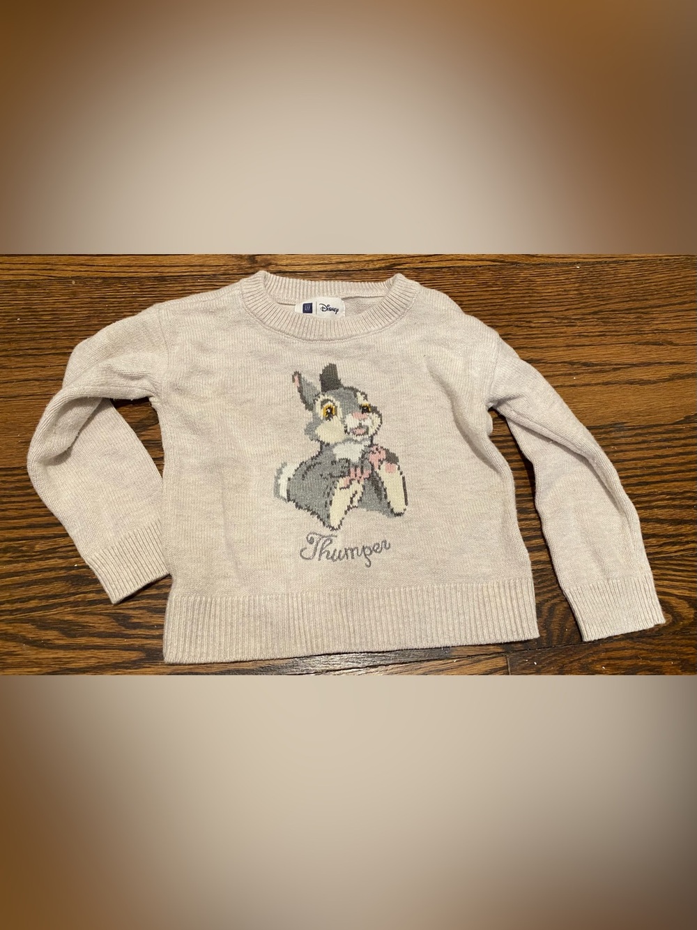 GAP x Disney Beige Cream Bambi Thumper Knit Crewneck Sweater 2 2y 2t